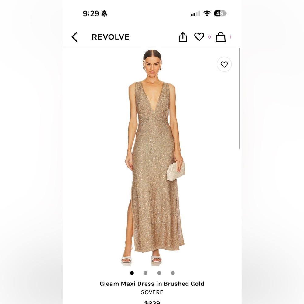 NWT Sovere gleam maxi dress in brushed gold